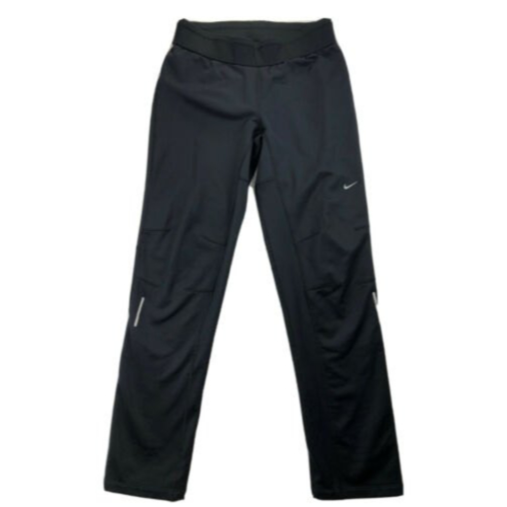 Nike Dry Fit Women’s Small Black Running Pants Fleece Lined Reflective Zip Ankle